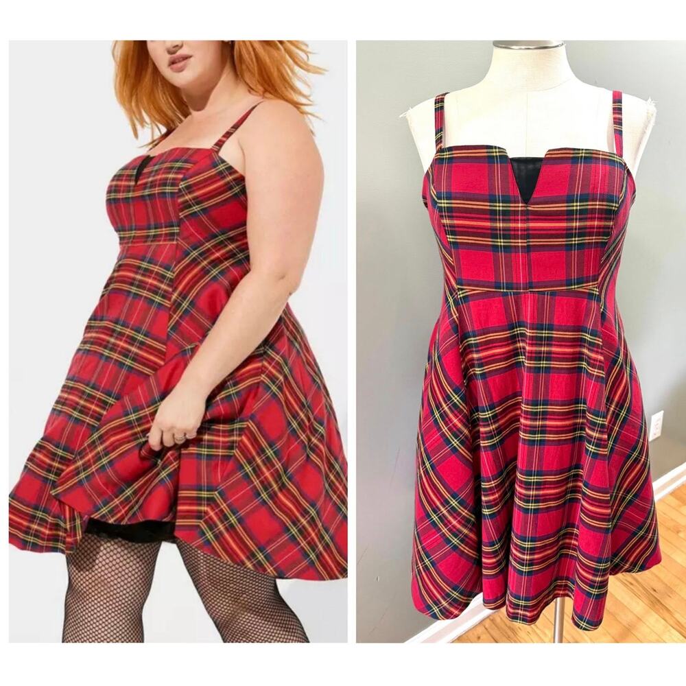 Torrid 20 Betsey Johnson Red Tartan Plaid Punk Gothic Rockabilly Tulle Dress - Picture 1 of 8